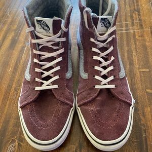 Maroon and Grey high top vans